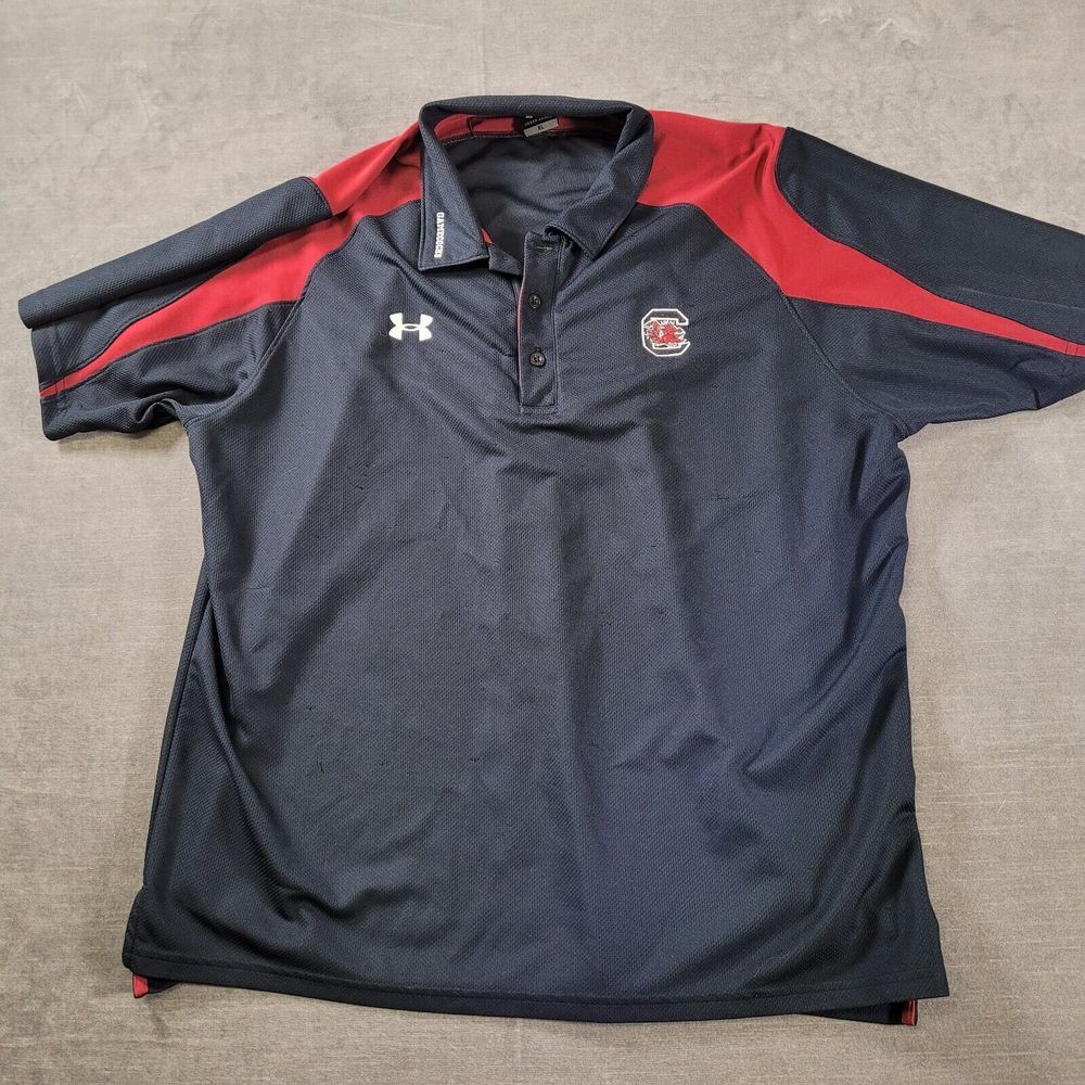 Under Armour UA USC Gamecocks Mens Performance Black Red Polo Shirt Sz XL Flaws